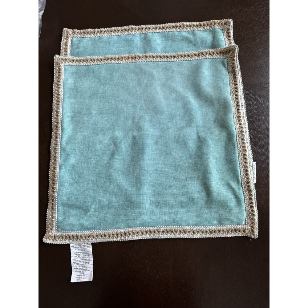 Phantoscope Turquoise Burlap Trimmed Throw Pillow Covers 20x20 Lot of 2